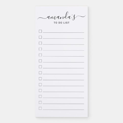 Modern Script Black and White To Do List Magnetic Notepad
