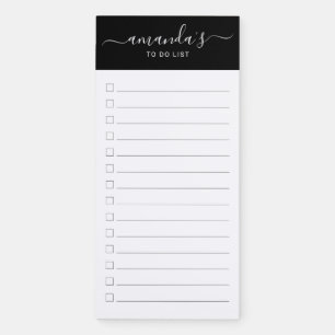 Modern Script Black and White To Do List Magnetic Notepad