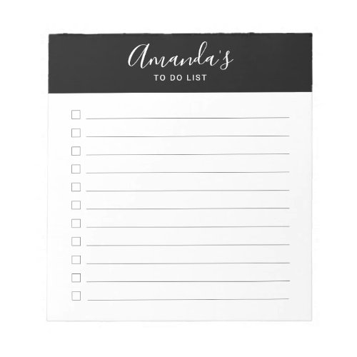 Modern Script Black and White To Do List Notepad