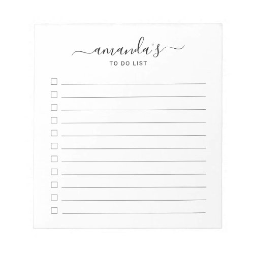 Modern Script Black and White To Do List Notepad