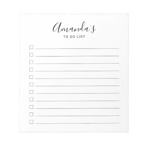Modern Script Black and White To Do List Notepad