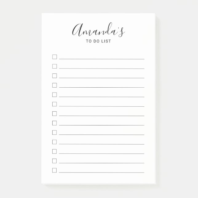 Modern Script Black and White To Do List Post-it Notes (Front)