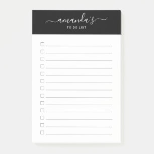 Modern Script Black and White To Do List Post-it Notes