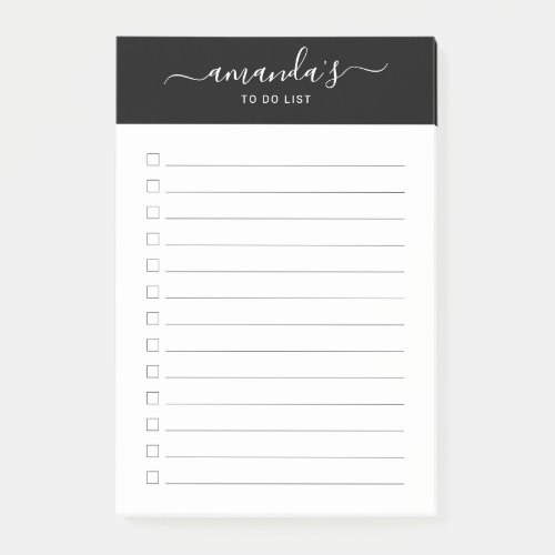 Modern Script Black and White To Do List Post_it Notes