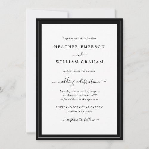 Modern Script Black and White Wedding Invitation