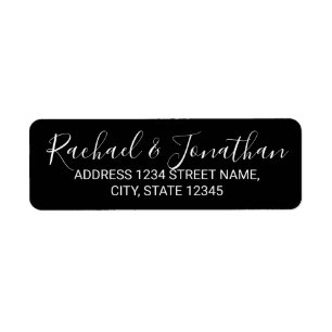 Modern Script Black and White Wedding Label