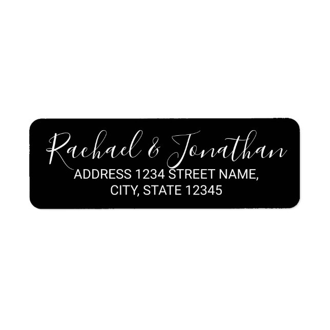Modern Script Black and White Wedding Label (Front)