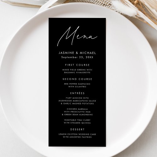 Modern Script Black and White Wedding Menu