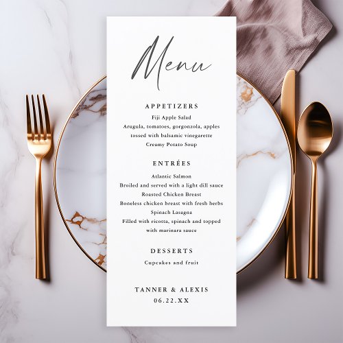 Modern Script Black and White Wedding Menu