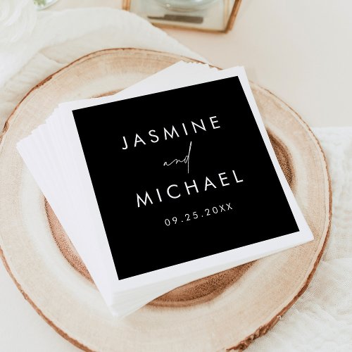 Modern Script Black and White Wedding Napkins