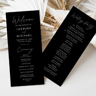 Modern Script Black and White Wedding Program