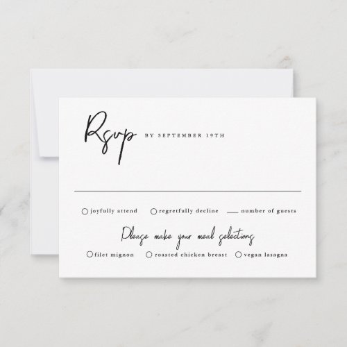 Modern Script Black and White Wedding RSVP Card