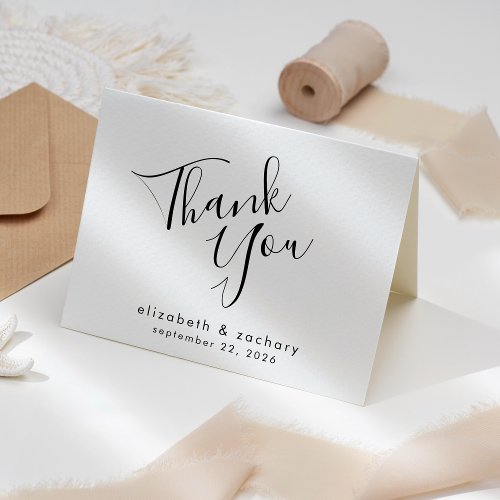 Modern Script Black and White Wedding Thank You Card