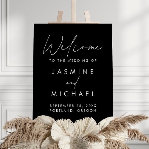 Modern Script Black and White Wedding Welcome Sign
