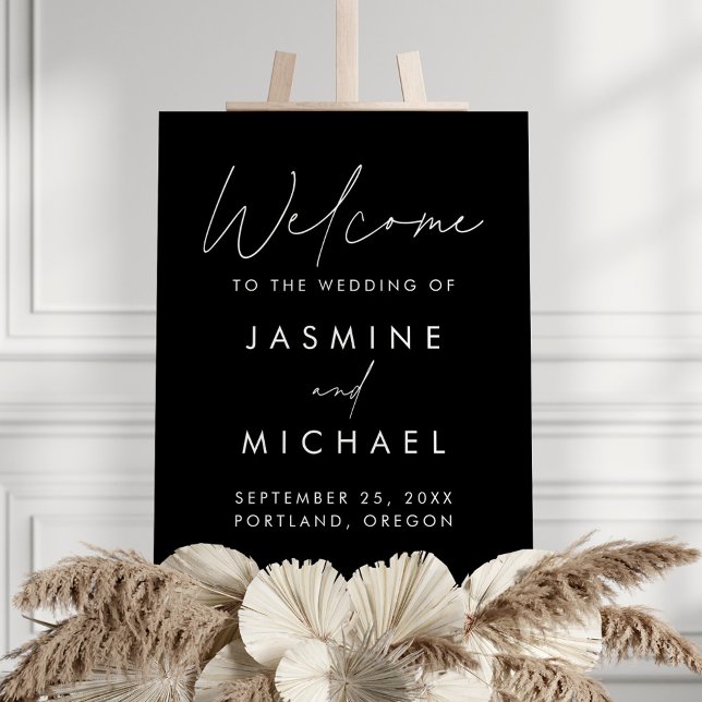 Modern Script Black and White Wedding Welcome Sign (Creator Uploaded)