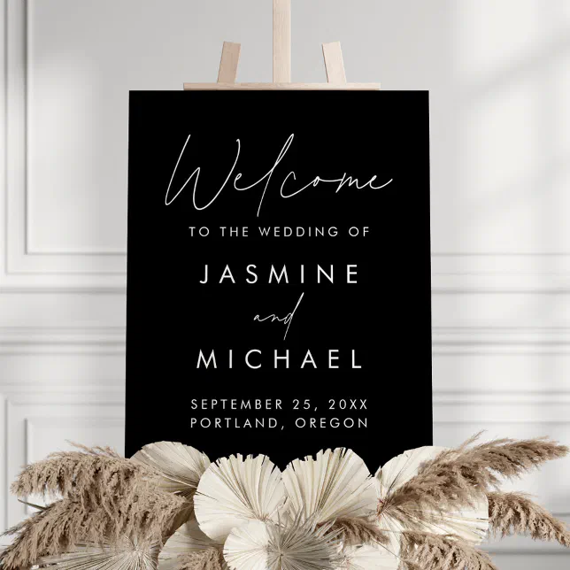 Modern Script Black and White Wedding Welcome Sign | Zazzle
