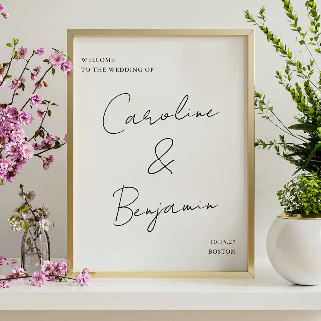 Modern Script Black and White Wedding Welcome Sign | Zazzle