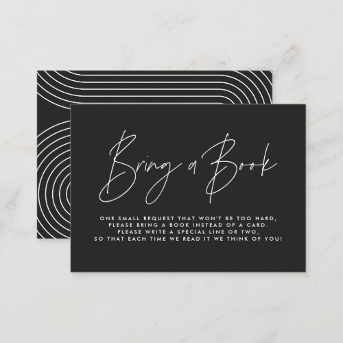 Modern script black baby shower bring a book  note card