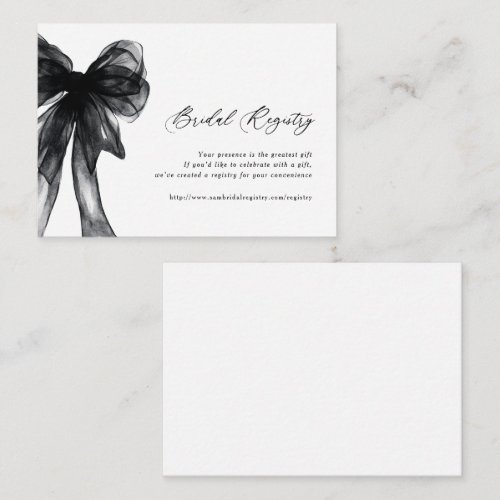 Modern Script Black Bow Bridal Shower Registry Enclosure Card
