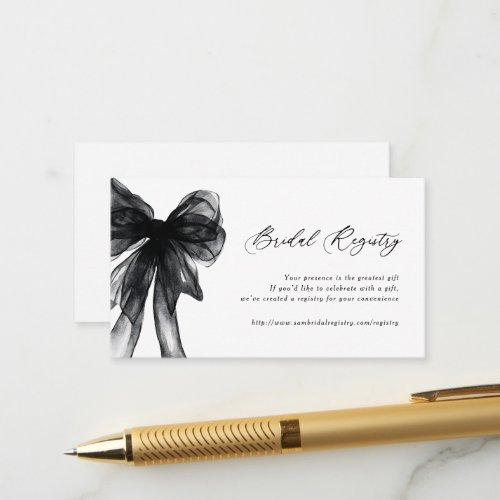 Modern Script Black Bow Bridal Shower Registry Enclosure Card