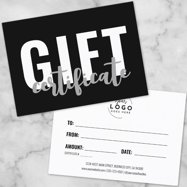Modern Script Black Business Gift Certificate Card (Logo Modern Script Business Gift Certificate Card)