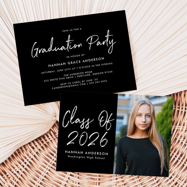 Modern Script Black Class of 2026 Graduation Party Invitation (Creator Uploaded)