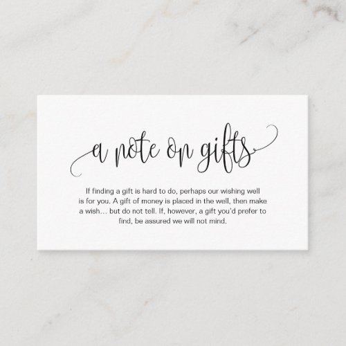 Modern script Black font A note on gifts Enclosure Card