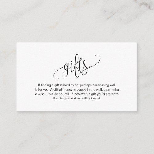 Modern script Black font A note on gifts Enclosure Card