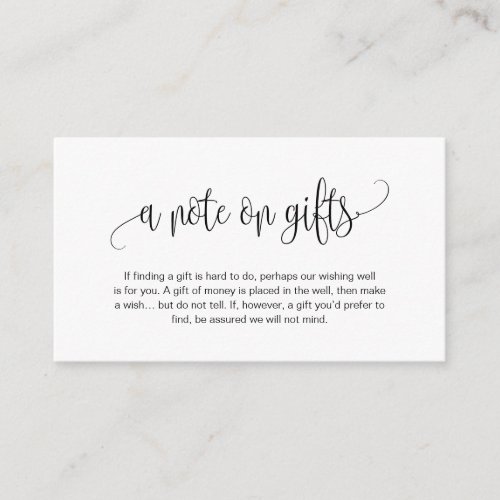 Modern Script Black font A note on gifts Enclosure Card
