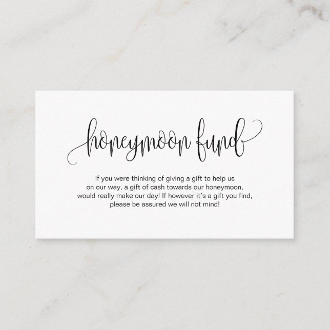 Modern script, Black font, Wedding Honeymoon Fund Enclosure Card (Front)