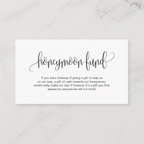 Modern script Black font Wedding Honeymoon Fund Enclosure Card