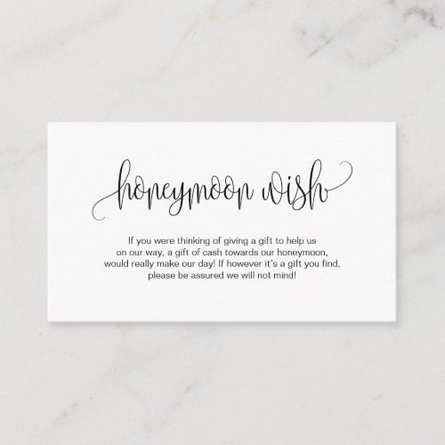 Modern script Black font Wedding Honeymoon Wish Enclosure Card