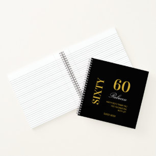 Modern Script Black Gold 60th Birthday Guest Notebook