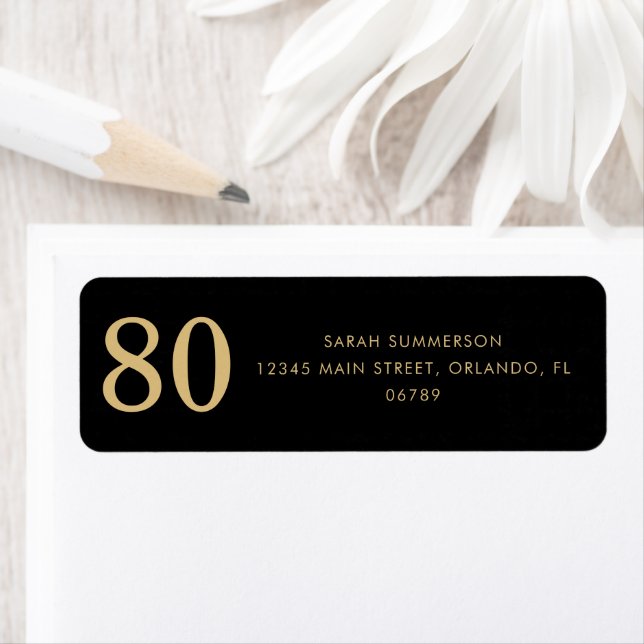 Modern Script Black Gold Eighty 80th Birthday Label (Insitu)