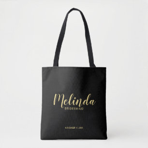 Modern Script Black&Gold Personalized Bridesmaids Tote Bag