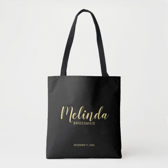 Modern Script Black&Gold Personalized Bridesmaids Tote Bag (Front)