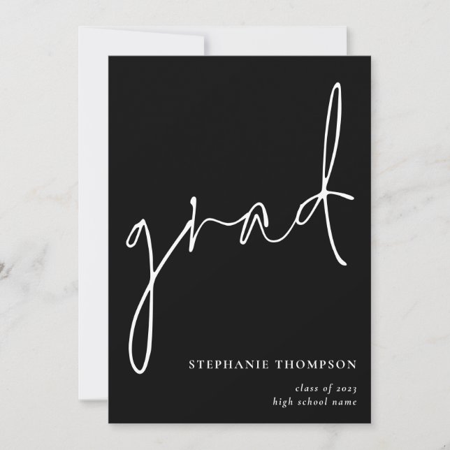 Modern Script Black Graduation  Announcement (Front)