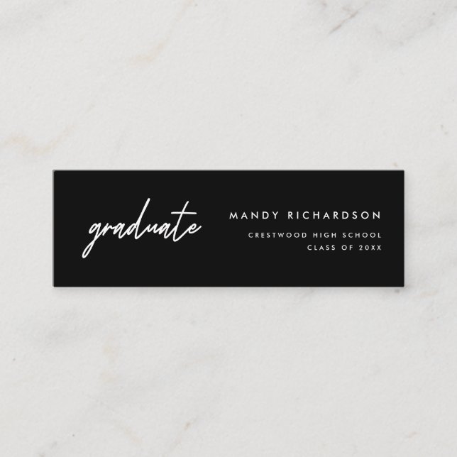 Modern Script Black Graduation Name Card Insert (Front)
