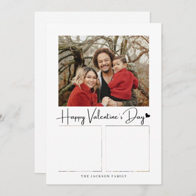 Modern Script Black Heart Valentine's Card Photo (Front/Back)
