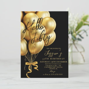 Modern Script Black Hello Fifty Birthday  Invitation