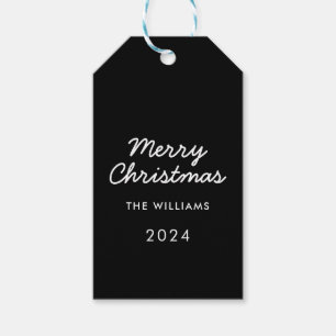 Modern Script Black Merry Christmas Custom Gift Tags