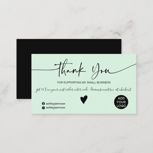 Modern script black mint green order thank you business card