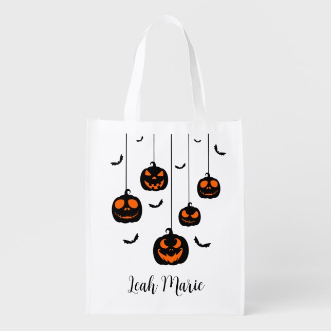  Modern Script Black Orange Jack-o-Lantern Tote  (Front)
