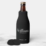 Modern Script Black Personalized Groomsmen Bottle Cooler<br><div class="desc">Modern Script Personalized Groomsmen Bottle Cooler
featuring personalized groomsman's name in white modern script font style with title and wedding date in modern sans serif font style on black background.

Also perfect for Maid of Honor,  Flower Girl,  Mother of the Bride,  Groomsmen,  Best man and more.</div>