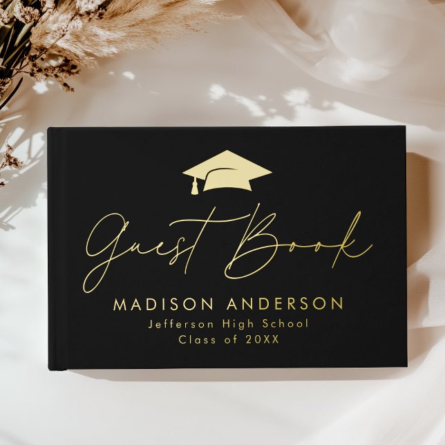Modern Script Black Photo Graduation Foil Guest Book (Creator Uploaded)