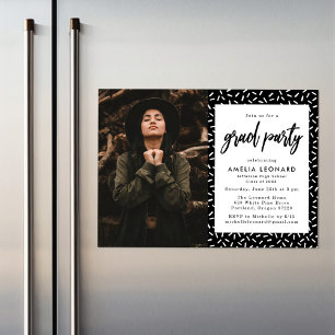 Modern Script Black Photo Graduation Party Magnetic Invitation