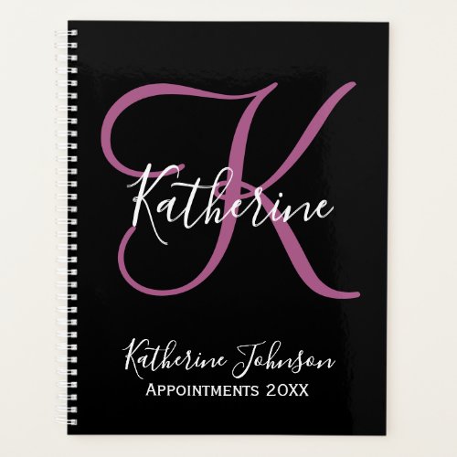 Modern Script Black Purple Monogram 2022 Planner