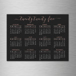 Modern Script Black Rose Gold 2025 Calendar<br><div class="desc">A trendy modern calligraphy script 2025 calendar fridge magnet with rose gold lettering on a black background. You can even add more text or images,  customize background color.</div>