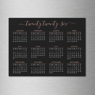 Modern Script Black Rose Gold 2026 Calendar Magnet