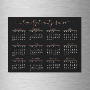 Modern Script Black Rose Gold 2027 Calendar